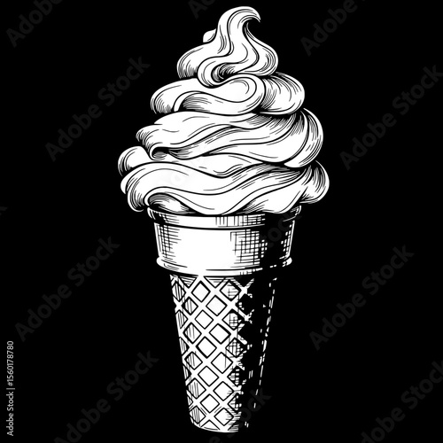 Sweet Temptation: A monochromatic close-up of a perfectly swirled ice cream cone, evoking a sense of pure delight.