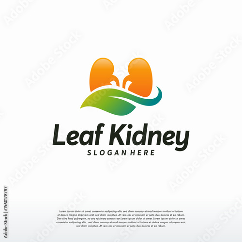 Leaf Kidney logo designs concept vector, Nature Kidney logo template