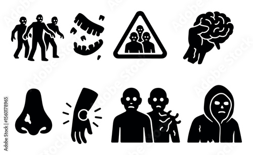 Zombie silhouette icon set. horror, apocalypse, undead themed silhouettes collection