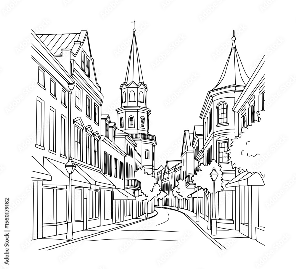 Fototapeta premium Line Art of East Bay Street, Charleston