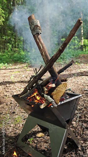 Barbecue in the forest, outdoor recreation.