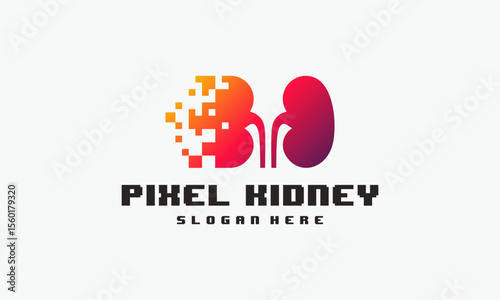 Pixel Kidney Logo designs concept vector, Kidney Care logo symbol