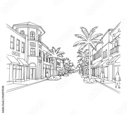 Line Art of Fifth Avenue South, Naples
