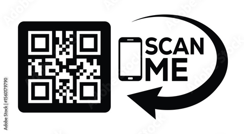 Scan QR code icon. Digital scanning qr code. QR code scan for smartphone. Scan Here text on top of the qr code
