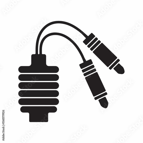 Black and white illustration of a medical suction machine and connected dual audio jack plugs for an audio device