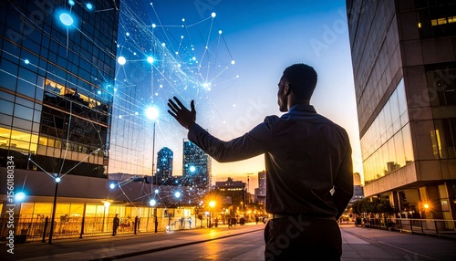 Business Professional Interacting with Data Network