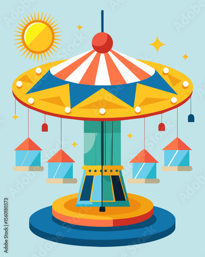 A spinning carousel that uses solar energy to power its rotating platform providing endless fun for kids.. Vector illustration