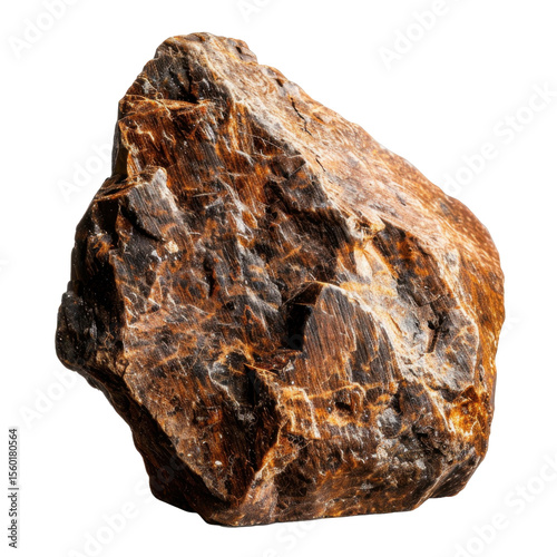 Large, rough rock with brown and orange texture, showcasing natural mineral formations and rugged surface