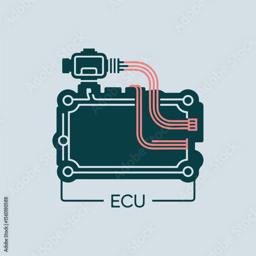Modern minimalist illustration of an engine control unit depicting electronic automotive systems and technology