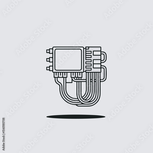Simplified vector illustration of a microchip circuit board with wiring and minimalist design element suitable for modern tech concepts