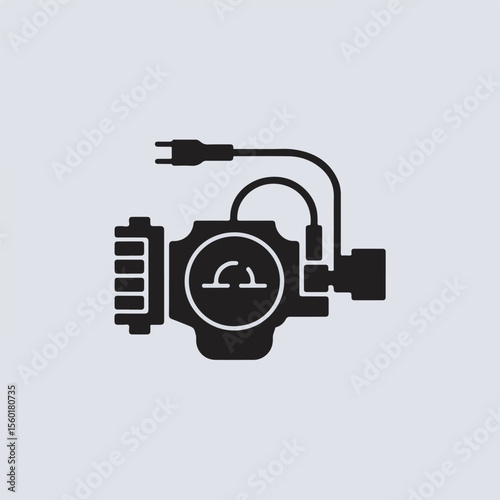 Stylized black and white illustration of a scientific or industrial machine element on a light gray background