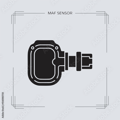 Vector illustration of a maf sensor depicted as a black silhouette on a clean grey background for automotive and engineering projects