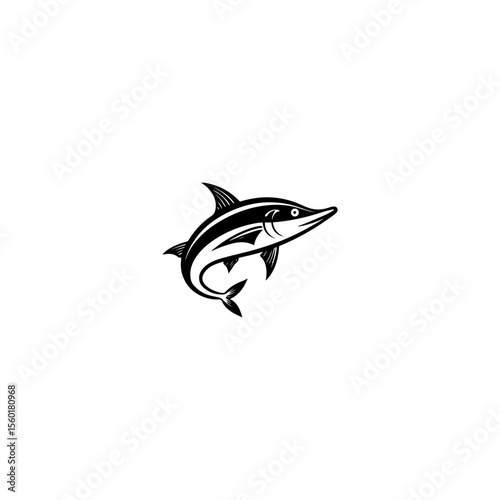 Vector illustration of a tropical fish silhouette white background 