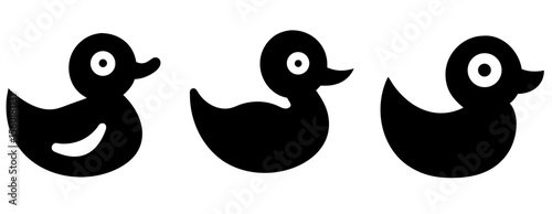 Collection of Three Black Silhouette Vector Duckling Baby Icons for Kids and Baby Design
