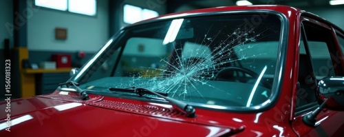 Windshield replacement in progress Tools & broken glass visible , auto body, precision