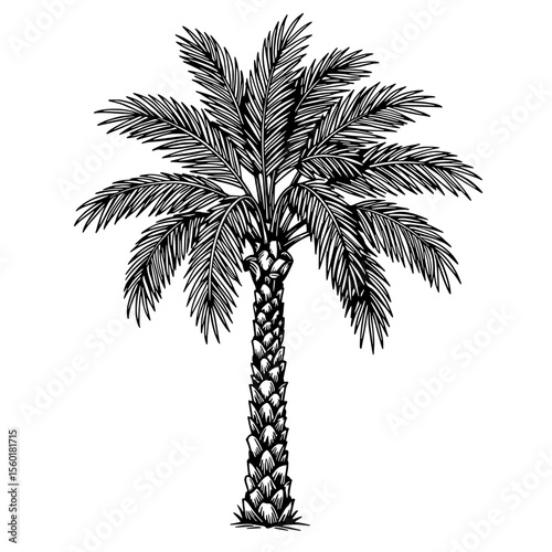 Palm Tree: A detailed illustration showcases a tall palm tree with intricate fronds, evoking a sense of tropical paradise and natural elegance.