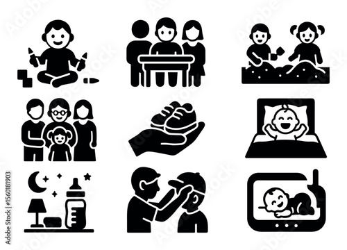 Family, parenting filled icon set. childcare, education, relationships filled icons collection
