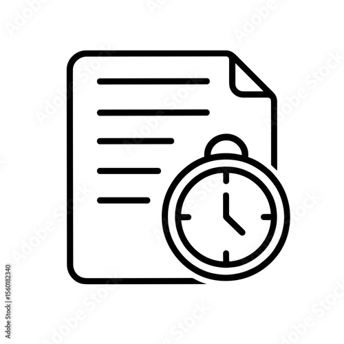 Document with clock icon representing task deadlines – outline