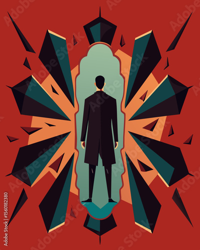 A lone figure surrounded by multiple broken mirrors each one reflecting a different distorted version of themselves representing the gaslighters attempt to manipulate and control. Vector illustration