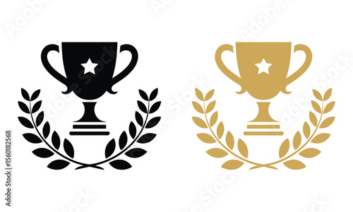 A minimalist logo design featuring two identical trophy symbols