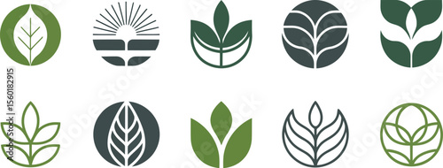 Collection of nature inspired logo designs for branding and eco friendly business identity and graphic design