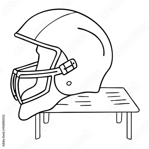 american football helmet on wooden bench, for sport infographic