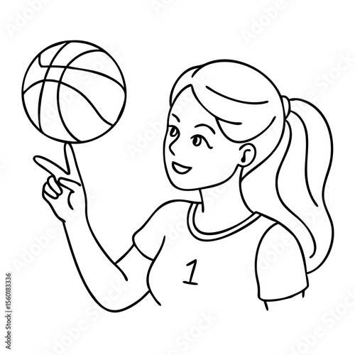 girl spinning basketball on finger, for sport infographic