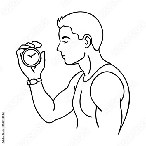athlete looking at stopwatch tracking workout or run time