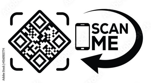 Scan QR code icon. Digital scanning qr code. QR code scan for smartphone. Scan Here text on top of the qr code