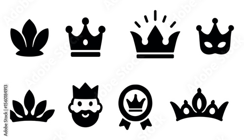 Crown and royalty filled icon set. decorative, regal symbols in filled style