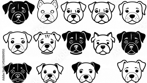 多様な犬種の顔イラストコレクション｜Various Dog Breeds Face Illustration Collection