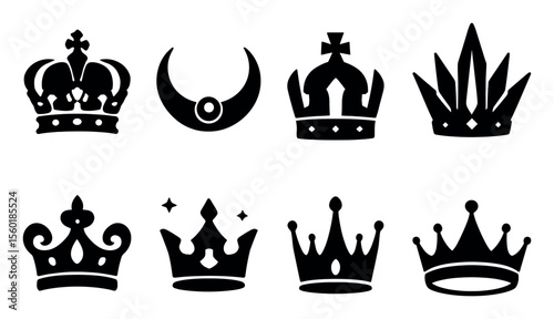 Crown silhouette icon set. royalty, monarchy symbols in silhouette style