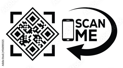 Scan QR code icon. Digital scanning qr code. QR code scan for smartphone. Scan Here text on top of the qr code