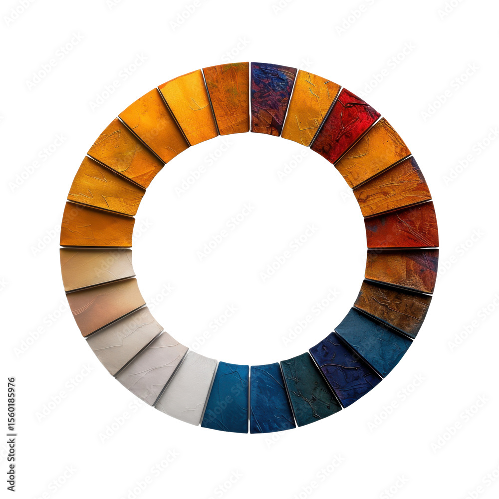 Obraz premium Vibrant color palette arranged circular format, showcasing various shades from warm oranges to cool blues, creating harmonious visual experience