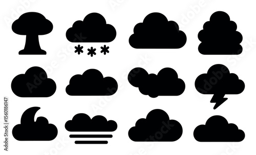 Weather forecast solid icon set. clouds, storm, rain, snow, sun collection in solid style