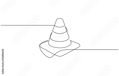 Continuous line vector illustration design traffic cone, Road cone line continuous drawing, Road cone line continuous drawing vector. One line Road cone vector background. Road cone icon.