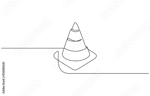 Continuous line vector illustration design traffic cone, Road cone line continuous drawing, Road cone line continuous drawing vector. One line Road cone vector background. Road cone icon.