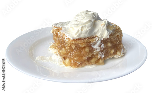 Apple cake with cream on white background, pie  apple,