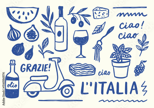 Hand Drawn Italian Food & Culture Clipart  LItalia Doodles in Mediterranean Style