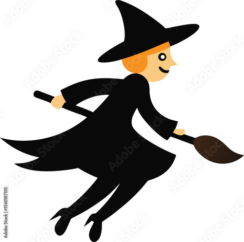 Silhouette of a Witch on a Broomstick Vector Illustration 