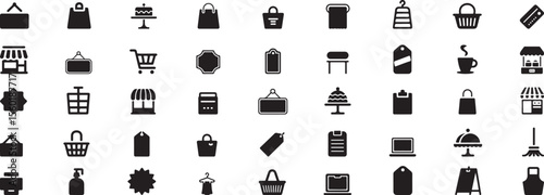 Shopping icons collection shopping bags shopping carts