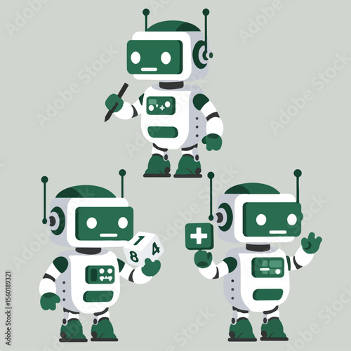 set minimalist geometric flat vector design of mini math robots
