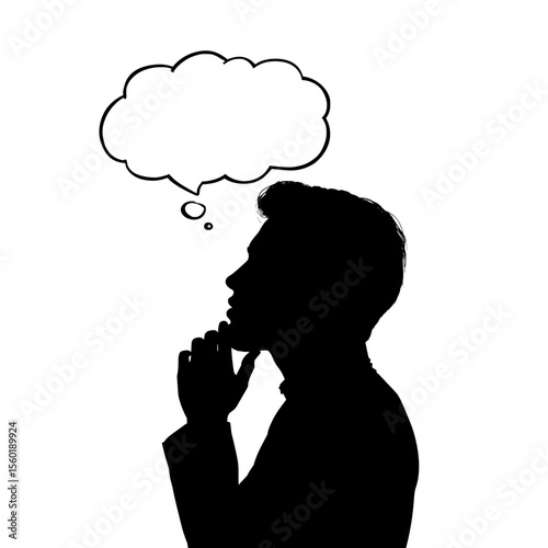 Man in silhouette thinking with speech bubble above his head  