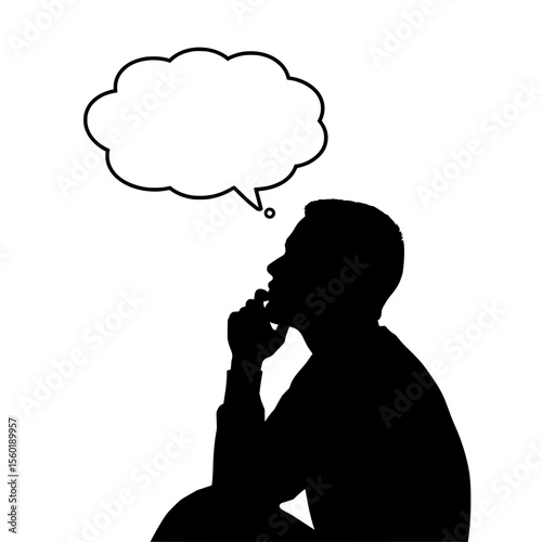 Silhouette of a man thinking with a speech bubble overhead  
