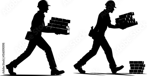 Construction Workers Carrying Bricks Silhouettes