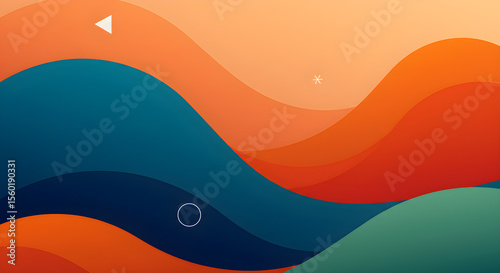 Abstract wavy background with orange, teal, and white elements creating a dynamic and fluid design.