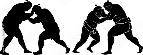 Sumo Wrestlers in Action Match Silhouettes