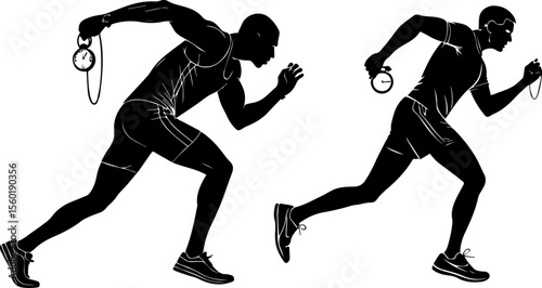 Athletes Running with Stopwatches Silhouettes