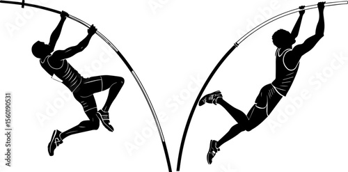 Pole Vaulter Athletes in Action Silhouettes