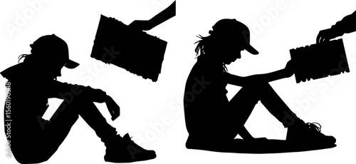 Child Receiving or Being Offered Object by Hand Silhouette